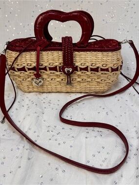 Brighton Y2K Woven Basket Purse Heart Handles Crossbody Straw Handbag Vintage